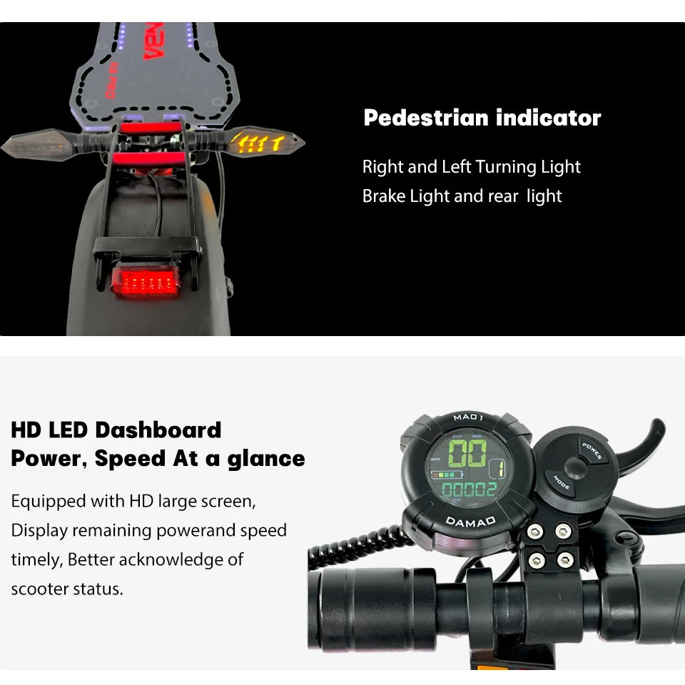 EU Dual Motor Electric Scooter, Foldable Scooter, Max Speed 55km, 10Inch Max Mileage, 70km, H, 2400W - Image 2