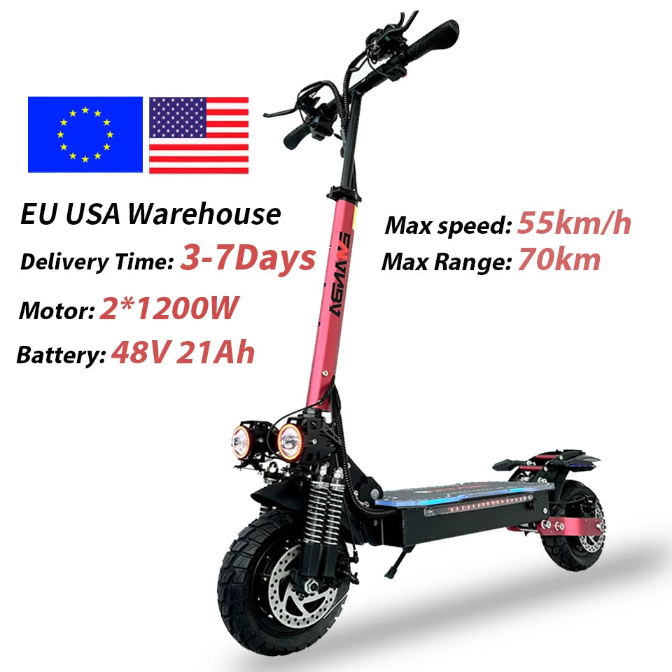 EU Dual Motor Electric Scooter, Foldable Scooter, Max Speed 55km, 10Inch Max Mileage, 70km, H, 2400W - Image 3
