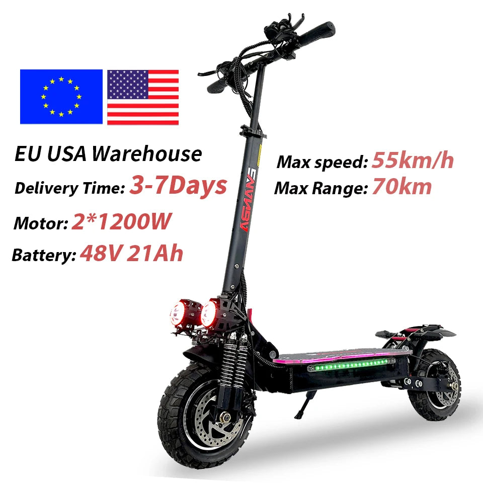 EU Dual Motor Electric Scooter, Foldable Scooter, Max Speed 55km, 10Inch Max Mileage, 70km, H, 2400W - Image 5