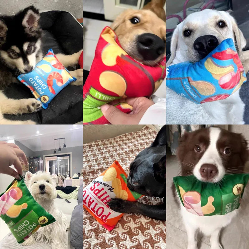Funny Dog Toys - Crisps Plush Filled Squeaky Chew Toy, Bite-resistant with Sounding Paper for Small & Medium Pets - Image 7