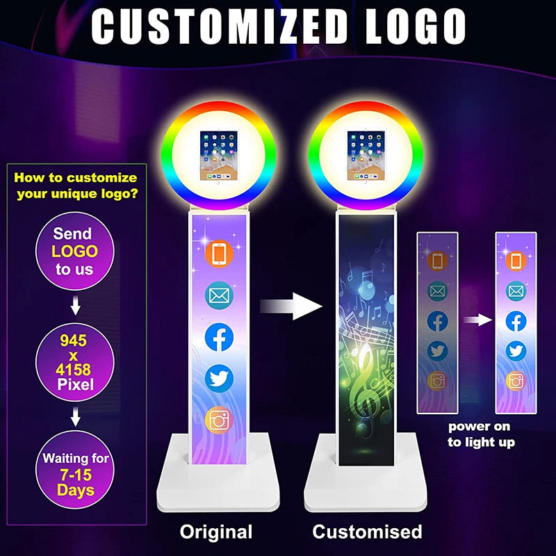 iPad Photo Booth Selfie Machine Shell Adjustable Stand Photobooth Customized LOGO With LED Ring Light For Wedding Partys Events - Image 11