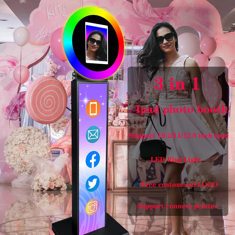 iPad Photo Booth Selfie Machine Shell Adjustable Stand Photobooth Customized LOGO With LED Ring Light For Wedding Partys Events - Image 7