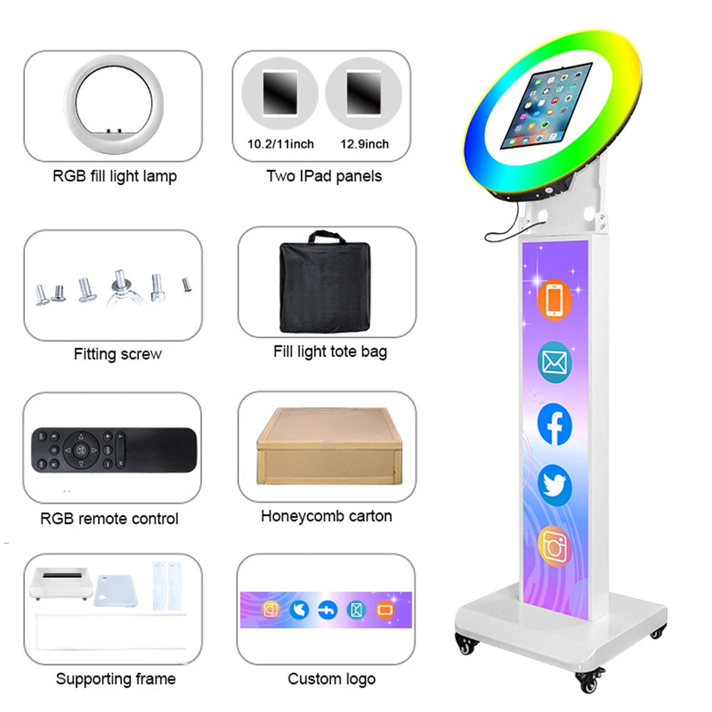 iPad Photo Booth Selfie Machine Shell Adjustable Stand Photobooth Customized LOGO With LED Ring Light For Wedding Partys Events - Image 8
