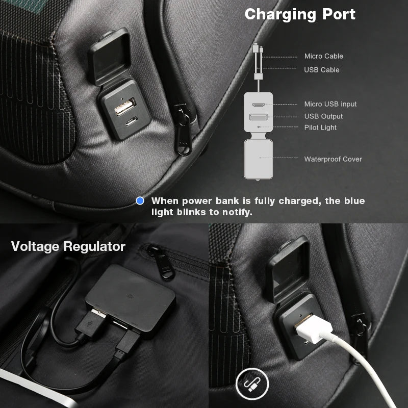 Kingsons Men Beam Backpack Solar Panel +USB Charging Anti-theft/Waterproof/ 15.6 inch Laptop Backpack Male - Image 6