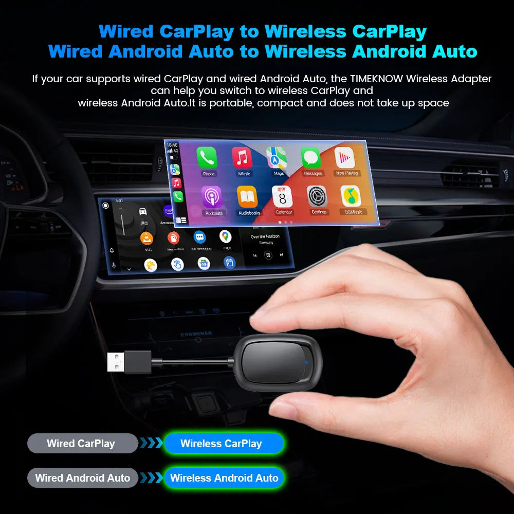 TIMEKNOW 2 in 1 Wireless CarPlay Android Auto Adapter Apple Car play - Image 8