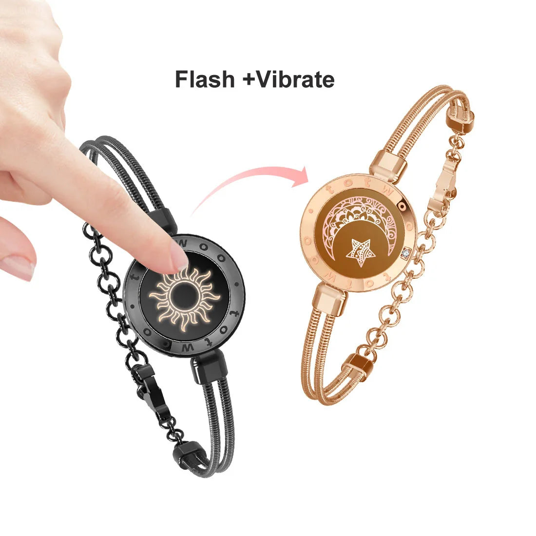 totwoo Long Distance touch Light up&Vibrate Bracelets for Couples, Long Distance Relationship Gifts Smart Sun&Moon Love Bracelet - Image 10