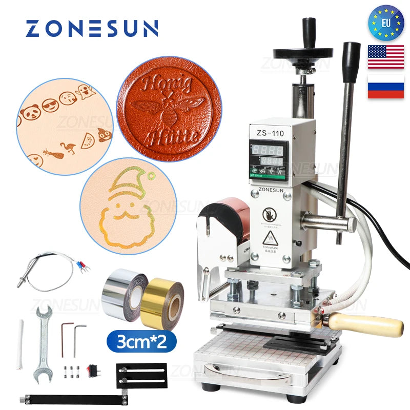 ZONESUN ZS110 Slidable Workbench Thermal Press Digital Leather Wood PVC Paper Hot Foil Stamping Machine Embossing Tool 10*13cm - Image 8