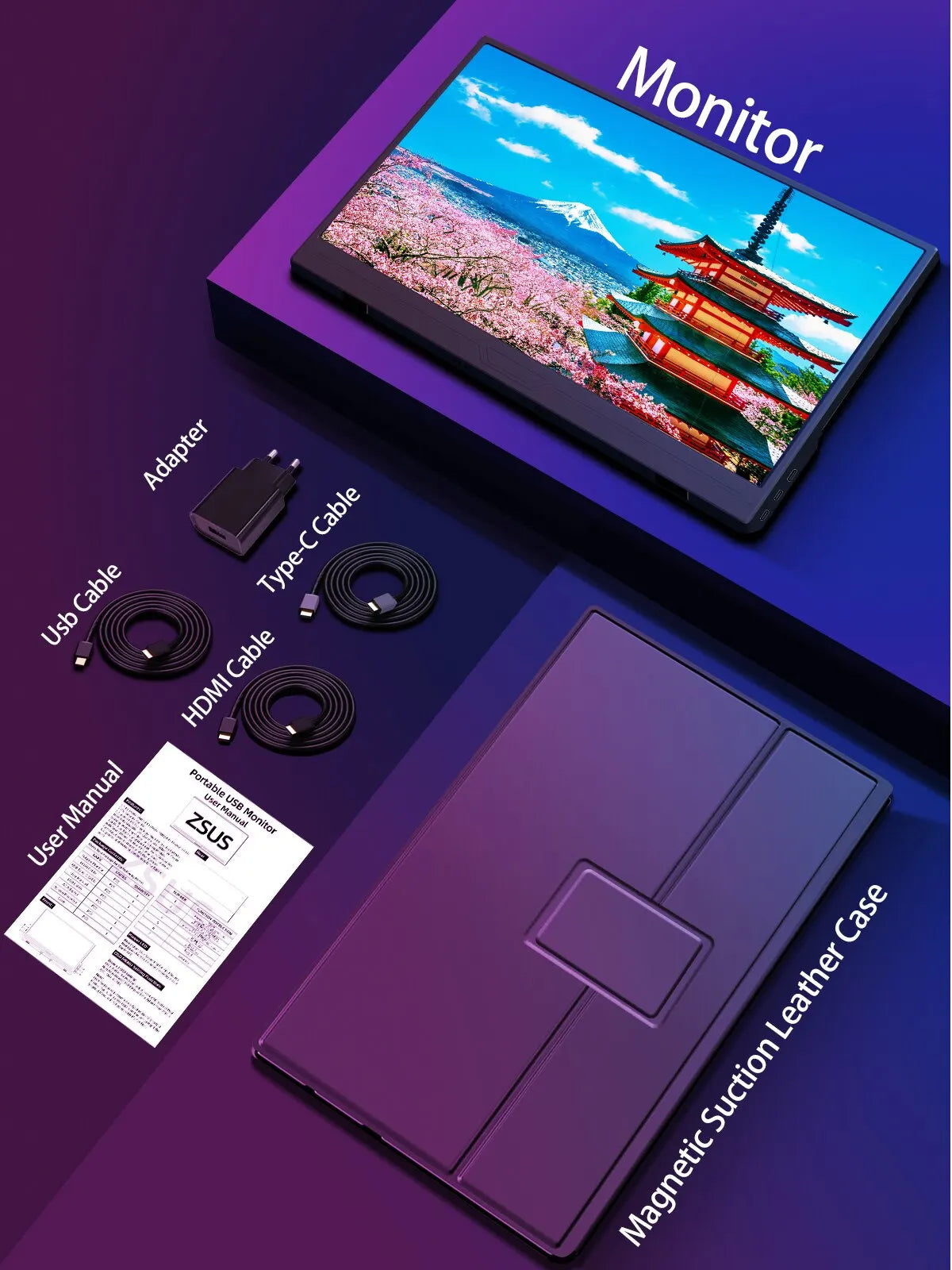 ZSUS 15.6-Inch Portable Monitor 1080P HDR 16:9 Low Blue Light For XBox PS4 / 5 Switch Cell Phone PC Loptop Extension - Image 8